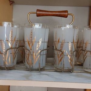 RARE- MCM Gold and Frosted glasses with Caddy